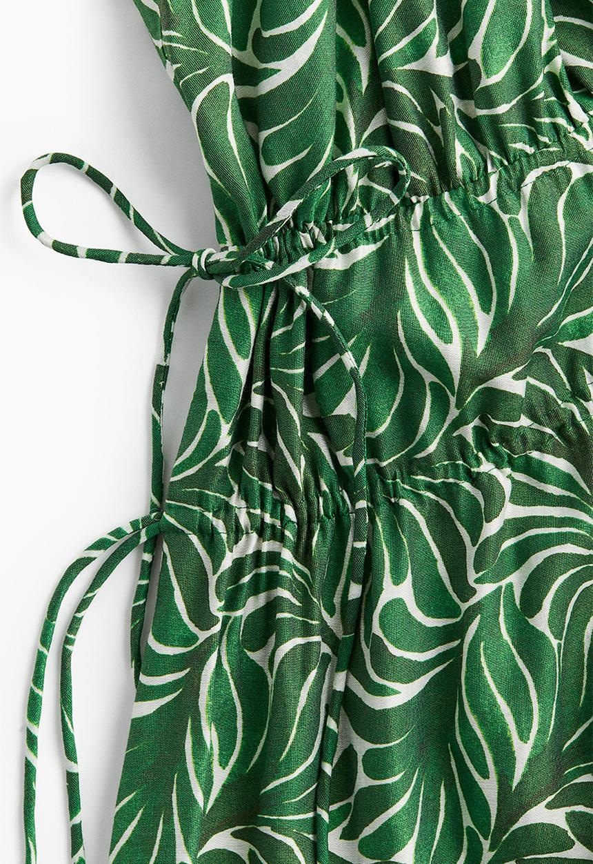 H&M - Drawstring-detail maxi dress - green patterned