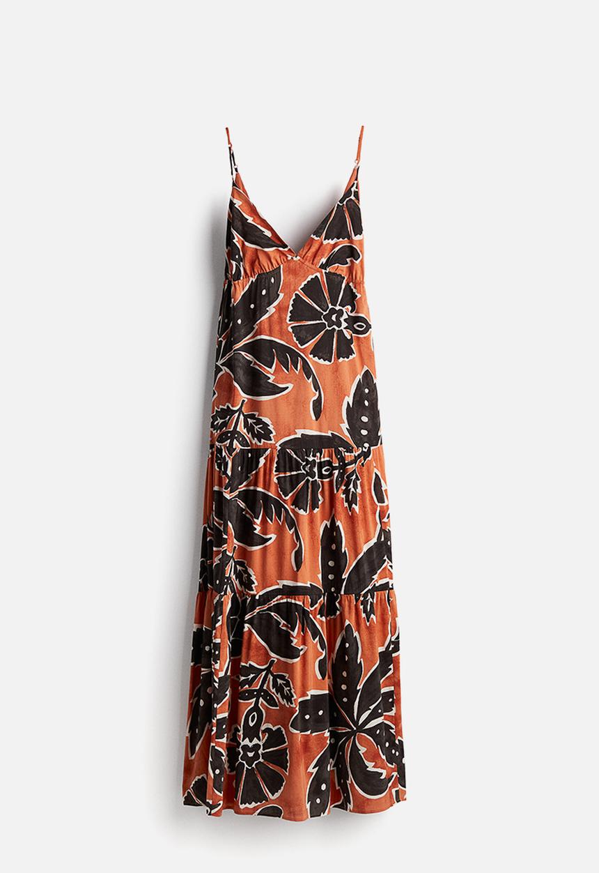 H&M - Long strappy dress - orange/patterned