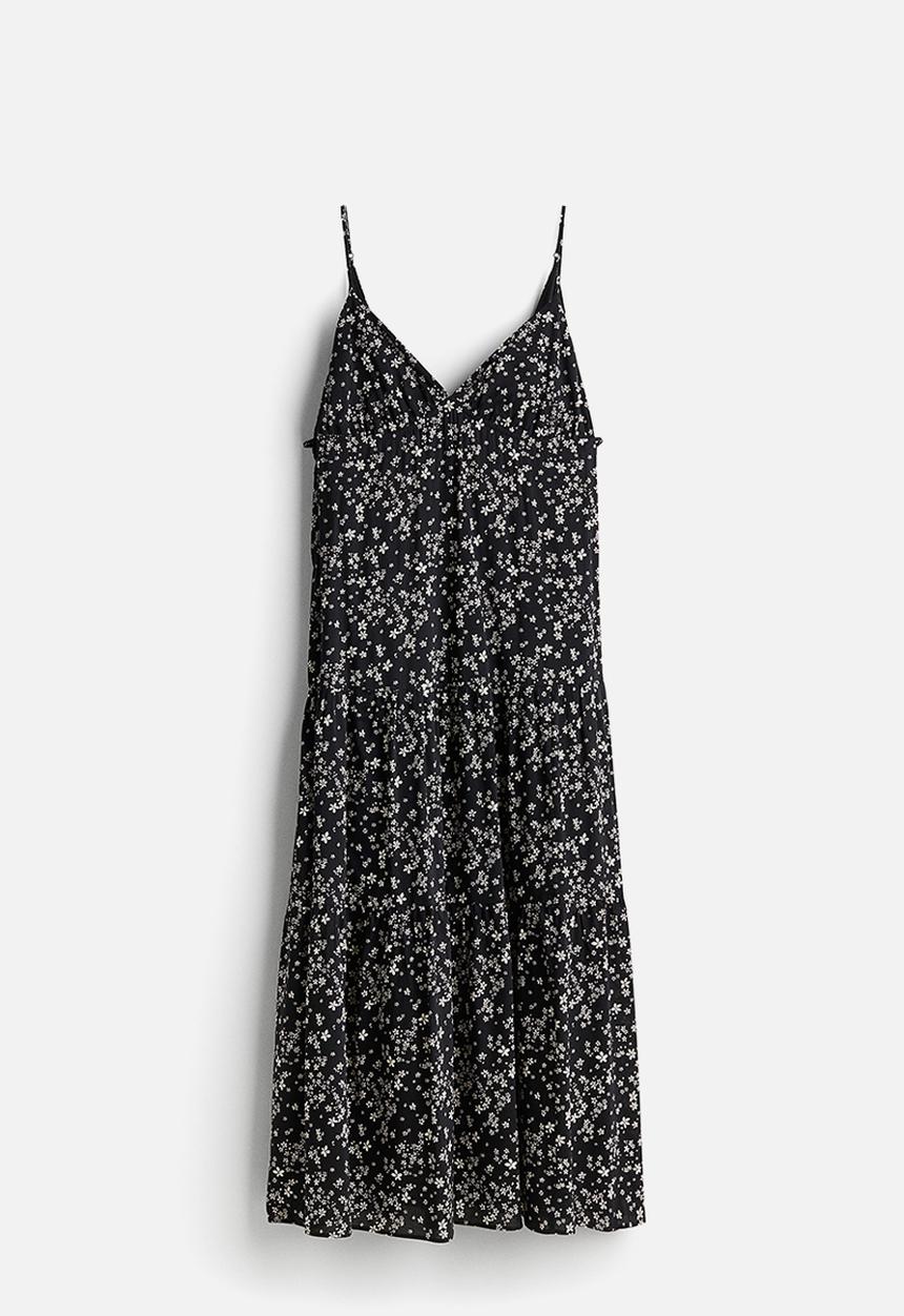 H&M - Long strappy dress - black & white floral