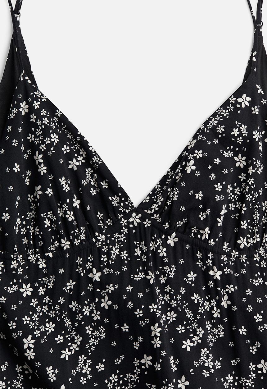 H&M - Long strappy dress - black & white floral