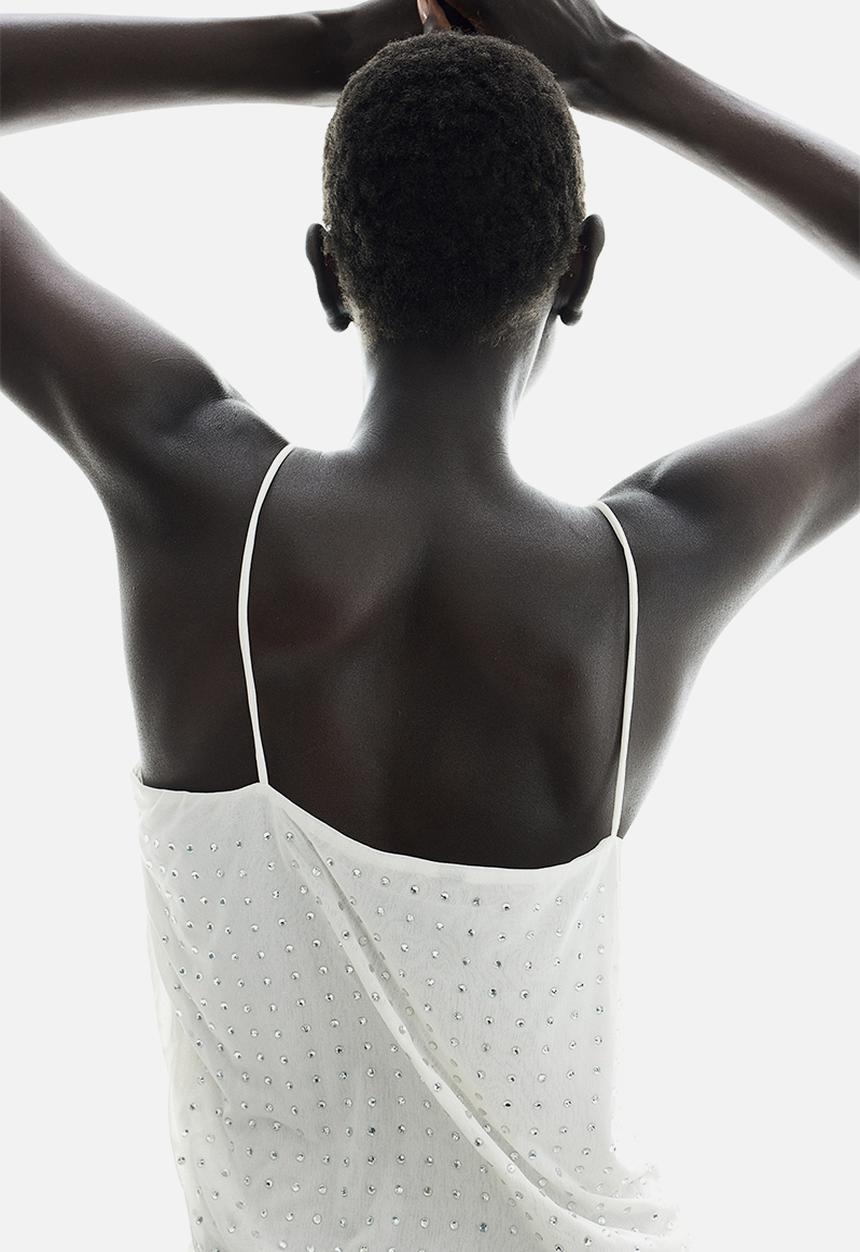 H&M - Rhinestone-embellished strappy top - cream 