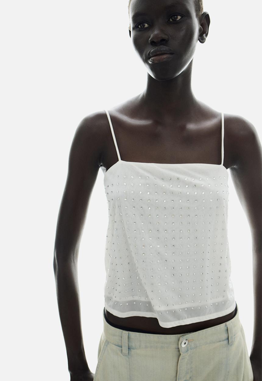 トップス Babylclub rhinestone sleeveless top Rhinestone-embellished strappy top - cream - 1238770001