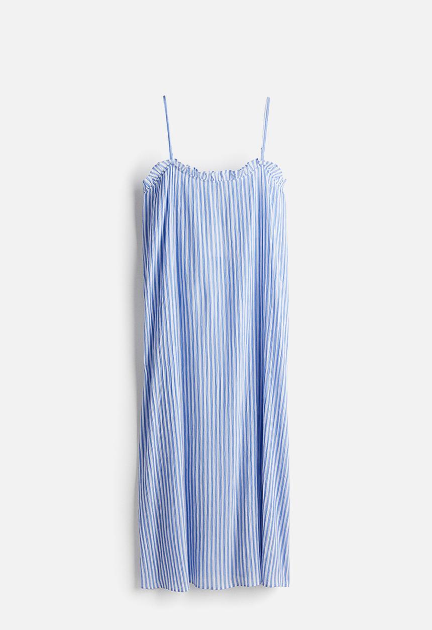 H&M - Frill-trimmed cotton dress - blue/striped