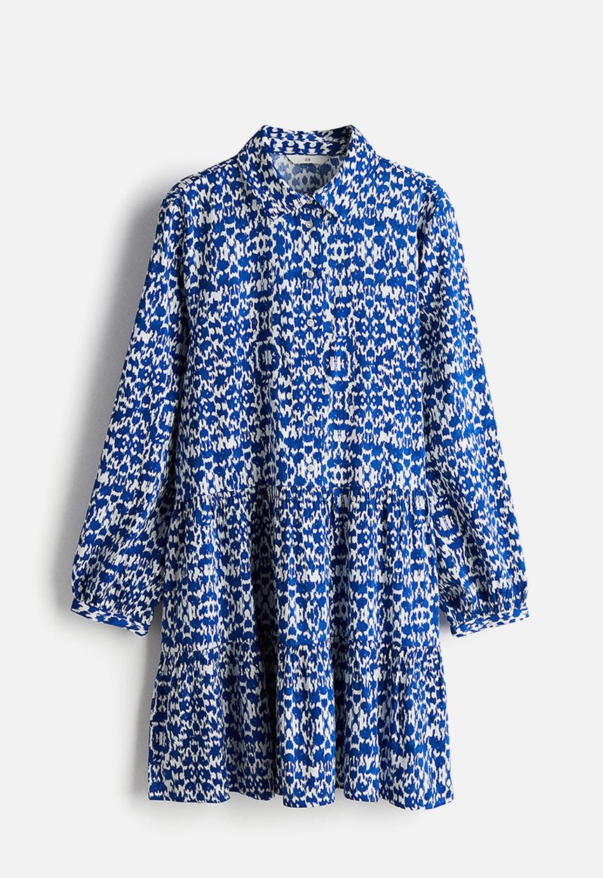H&M - Tiered shirt dress - bright blue patterned