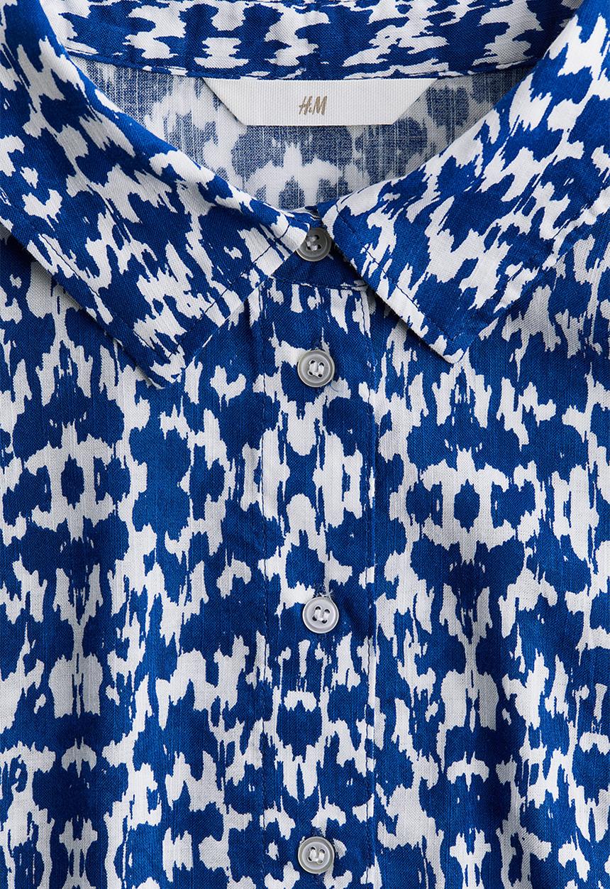 H&M - Tiered shirt dress - bright blue patterned