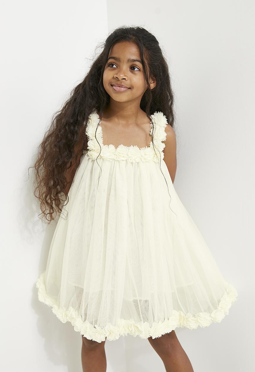 Pop Candy - Floral décor mesh dress - ecru