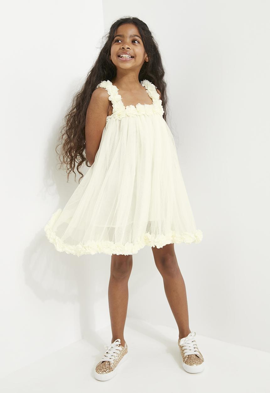 Pop Candy - Floral décor mesh dress - ecru