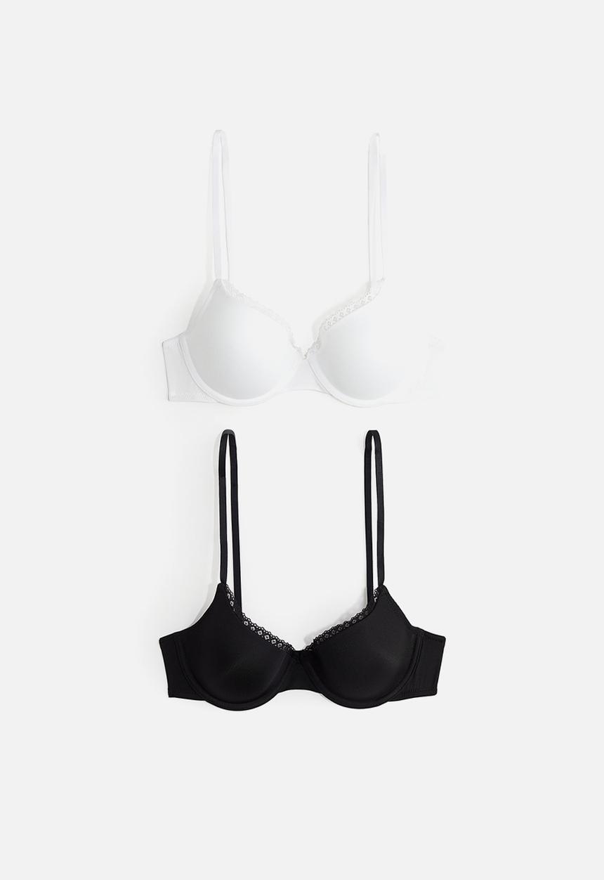 H&M - 2-Pack padded underwired microfibre bras - white & black
