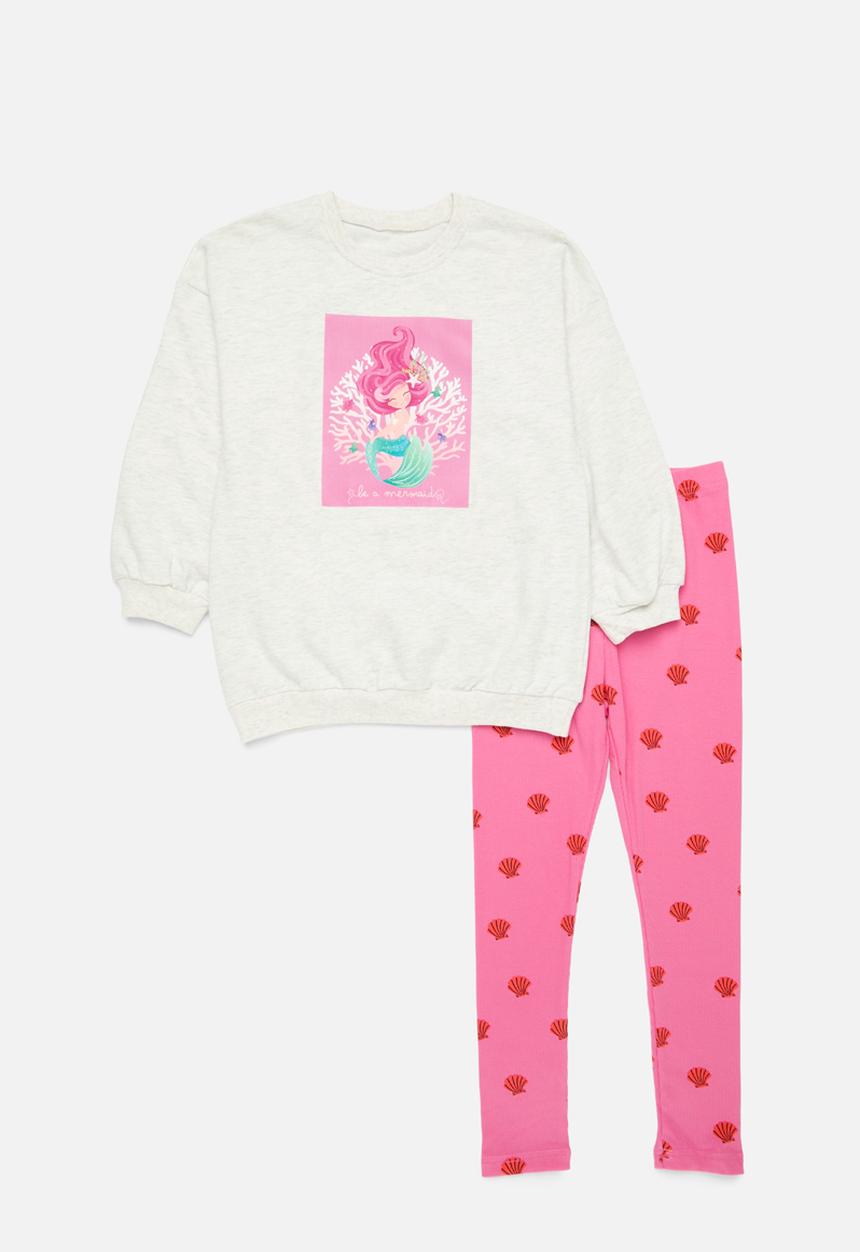 Pop Candy - Printed sweater & legging set-pink & white