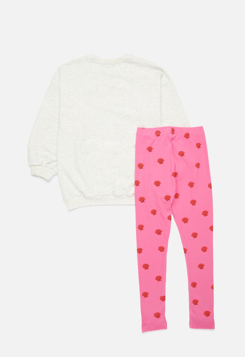Pop Candy - Printed sweater & legging set-pink & white