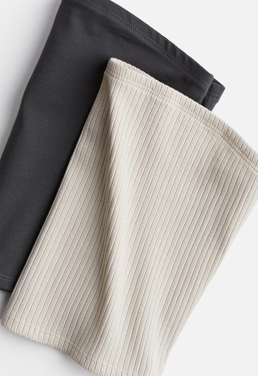 H&M - 2-Pack short tube tops - dark grey & light beige