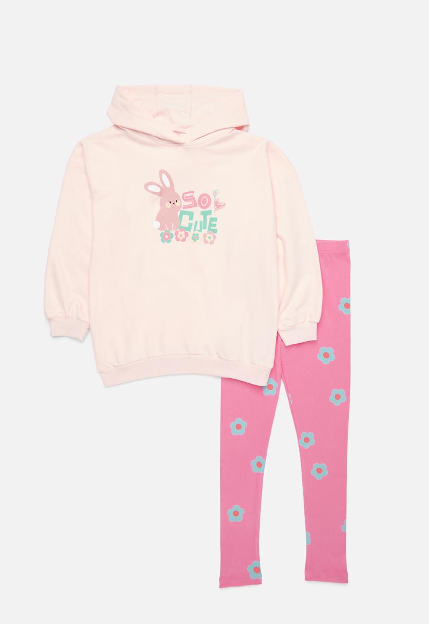 Pop Candy - Printed hoodie & legging set-pink