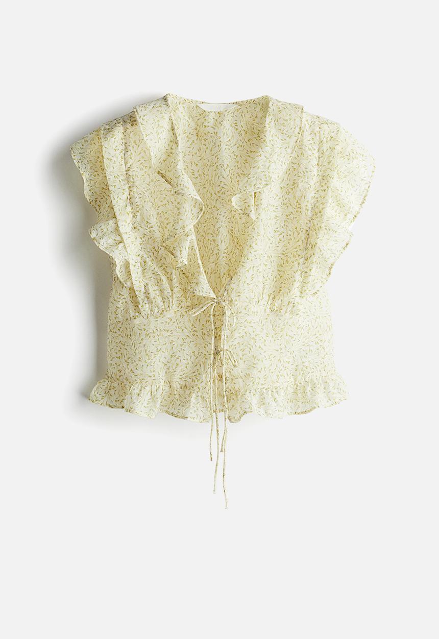 H&M - Frill-trimmed blouse - white & yellow floral 