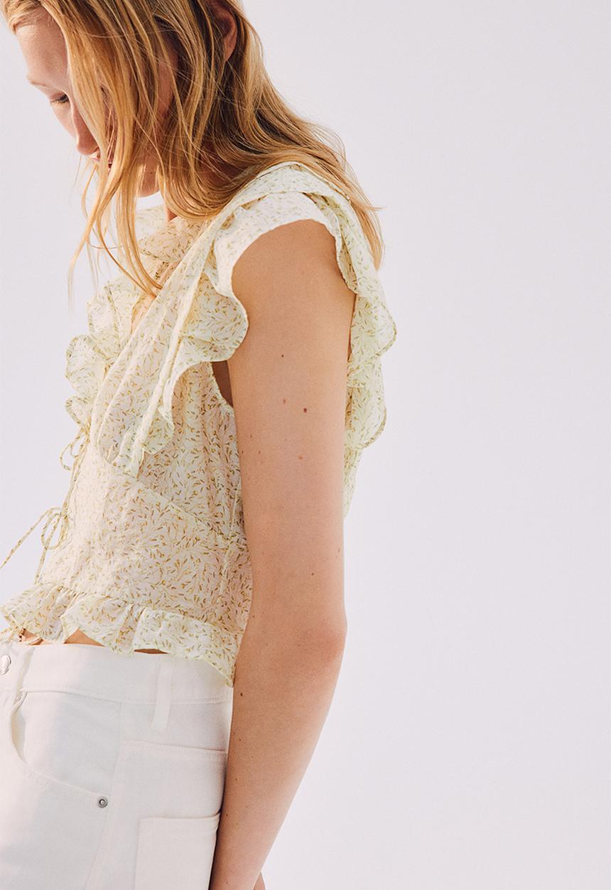 H&M - Frill-trimmed blouse - white & yellow floral 