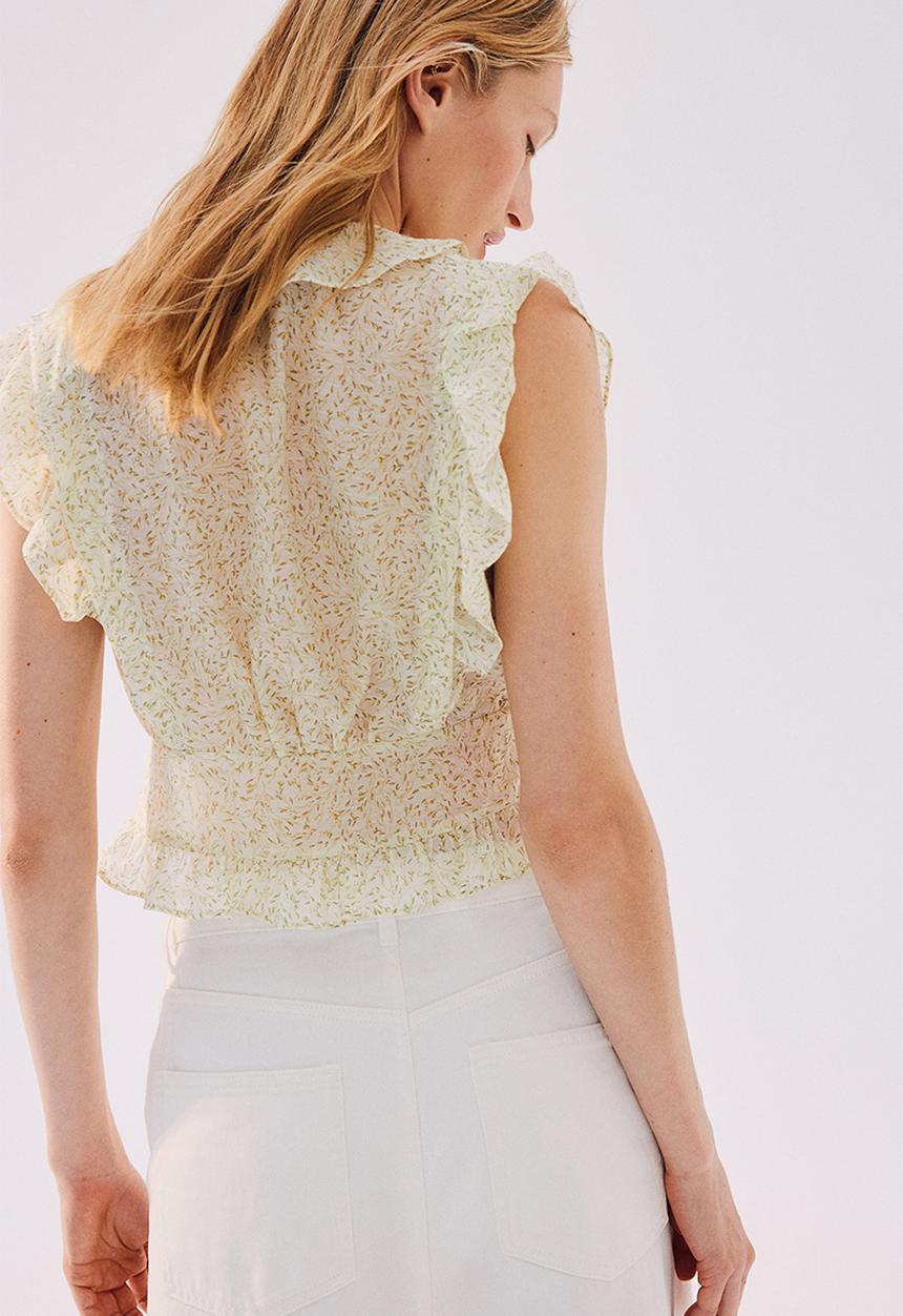 H&M - Frill-trimmed blouse - white & yellow floral 