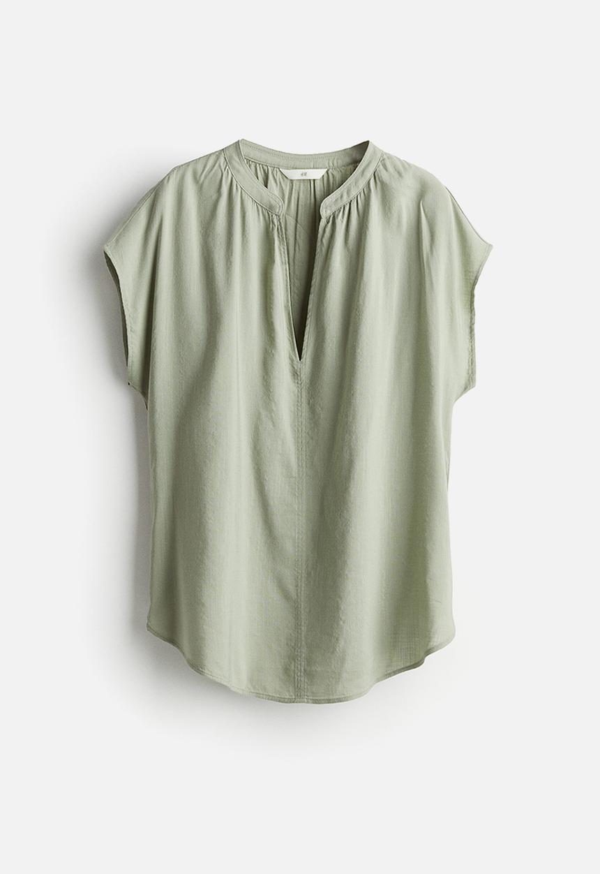H&M - Cap-sleeved blouse - light khaki green