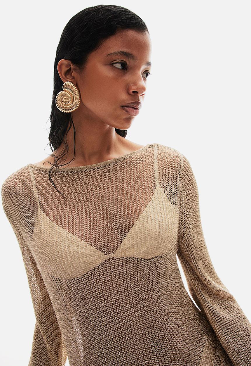H&M - Glittery low-back rib-knit dress - gold-coloured
