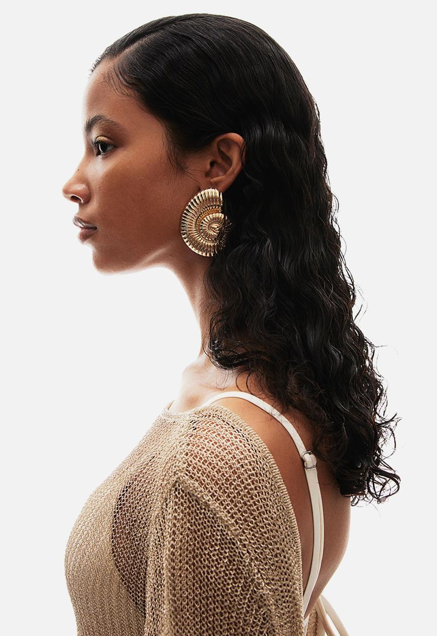 H&M - Glittery low-back rib-knit dress - gold-coloured