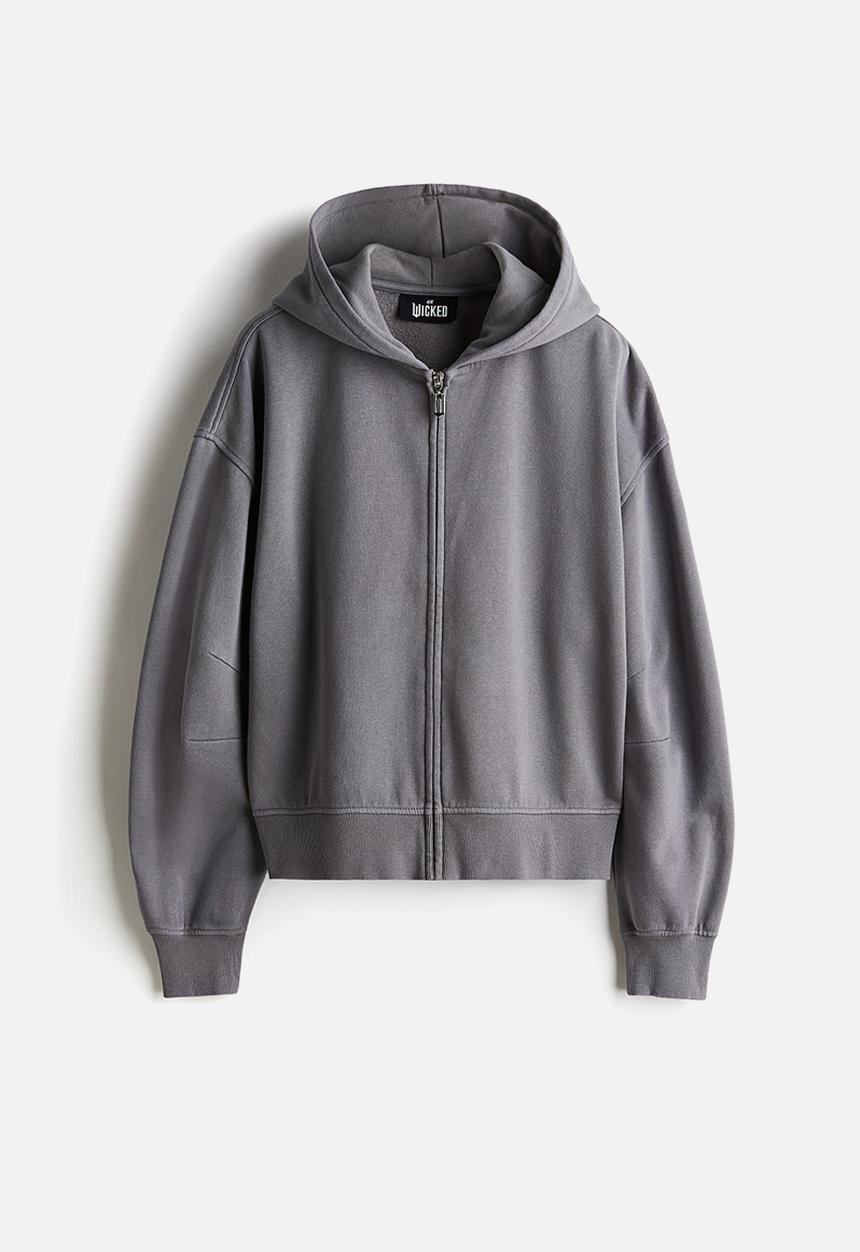 H&M - Printed zip-through hoodie - grey/wicked