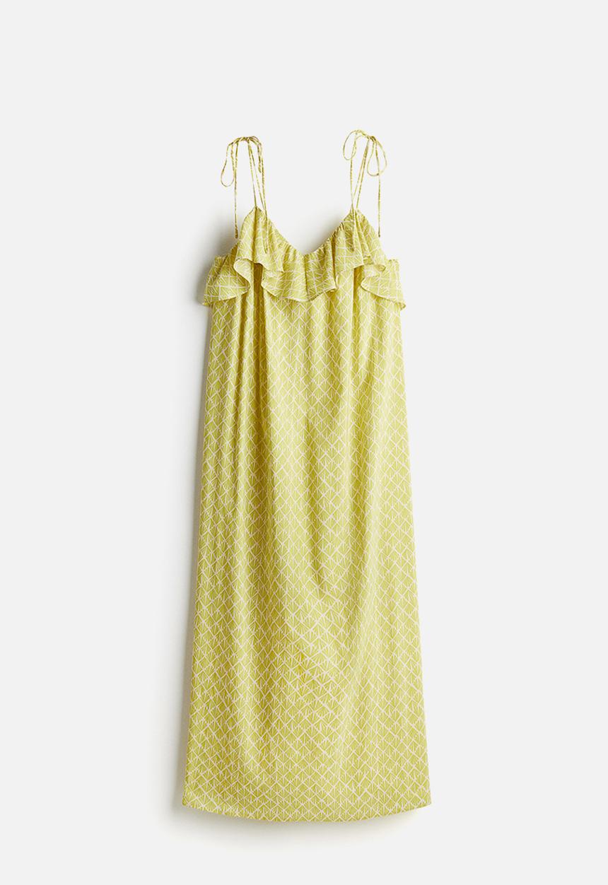 H&M - Frill-trimmed strappy dress - bright yellow patterned