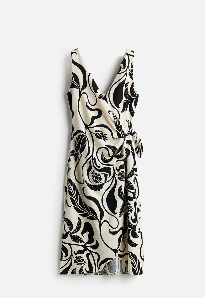 H&M - Textured wrap dress - cream & black patterned