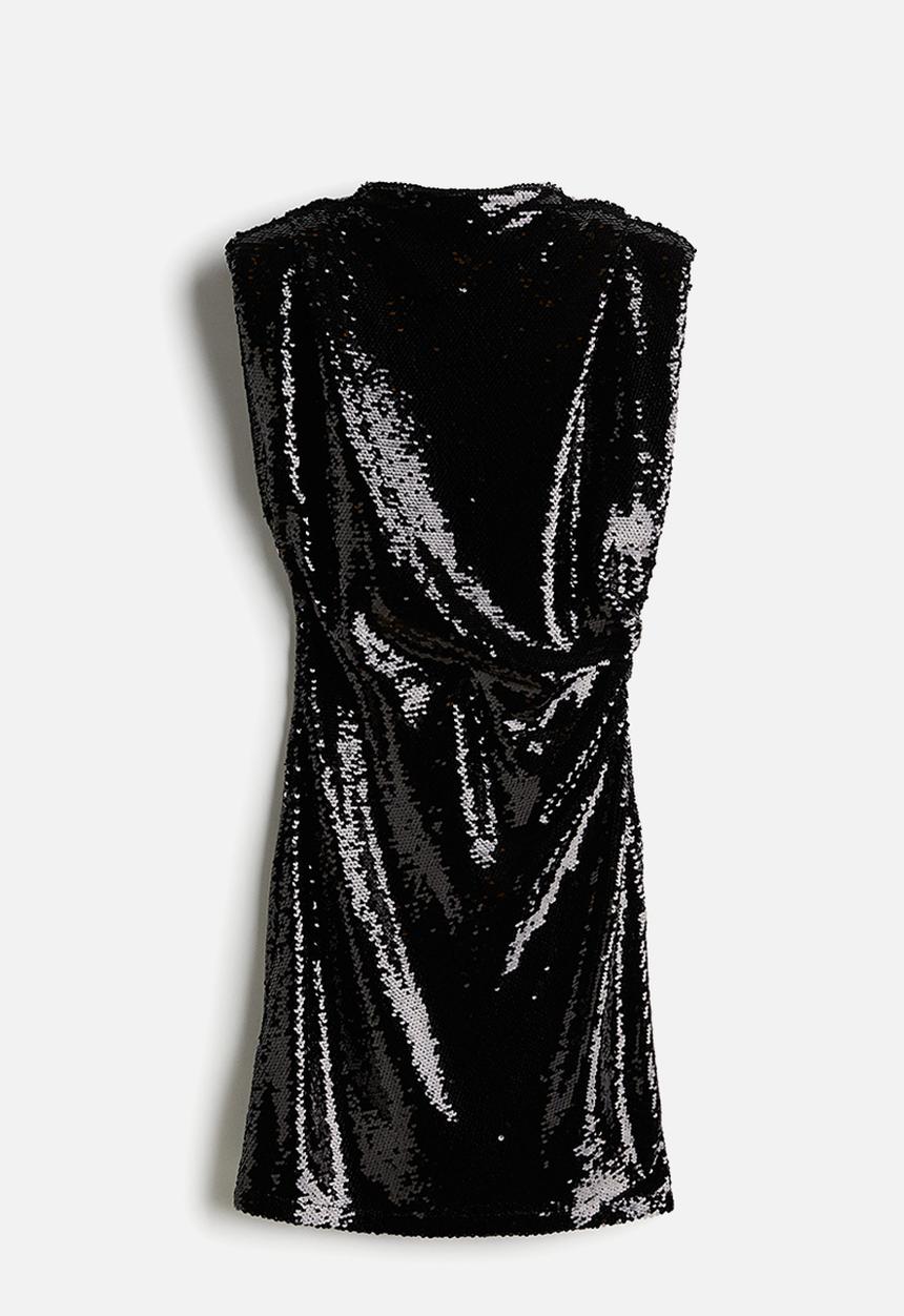 H&M - Sequined shoulder-pad dress - black