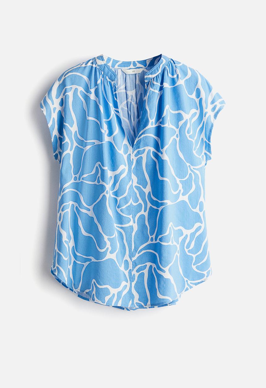 H&M - Cap-sleeved blouse - blue patterned