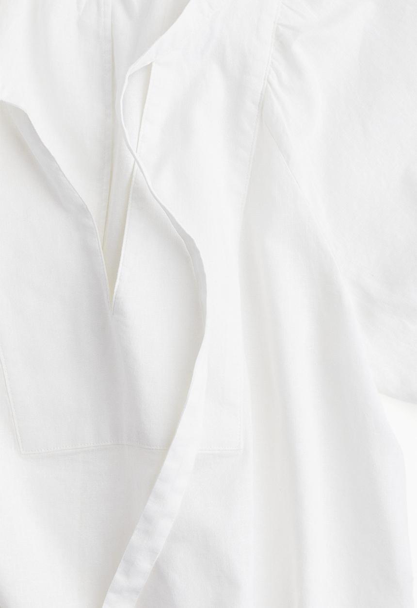H&M - Linen-blend tie-neck blouse - white