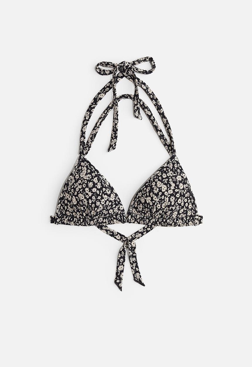 H&M - Push-up triangle bikini top - black & beige floral