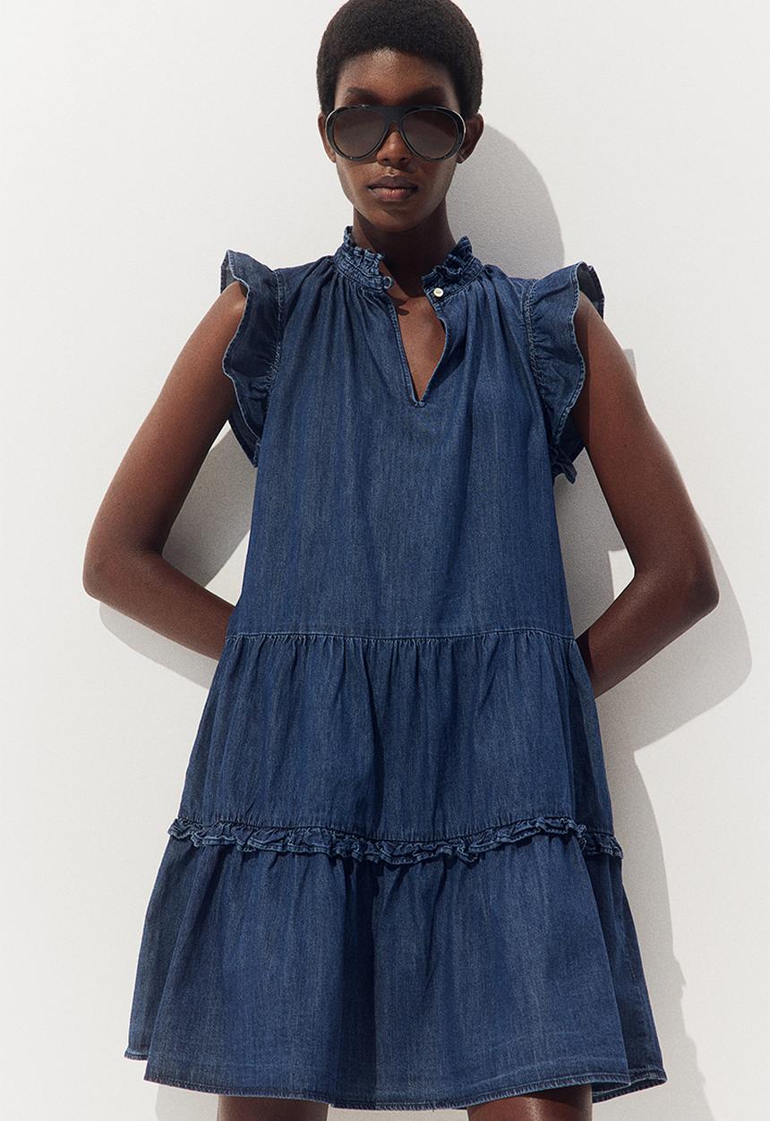 H&M - Frill-trimmed dress - dark denim blue