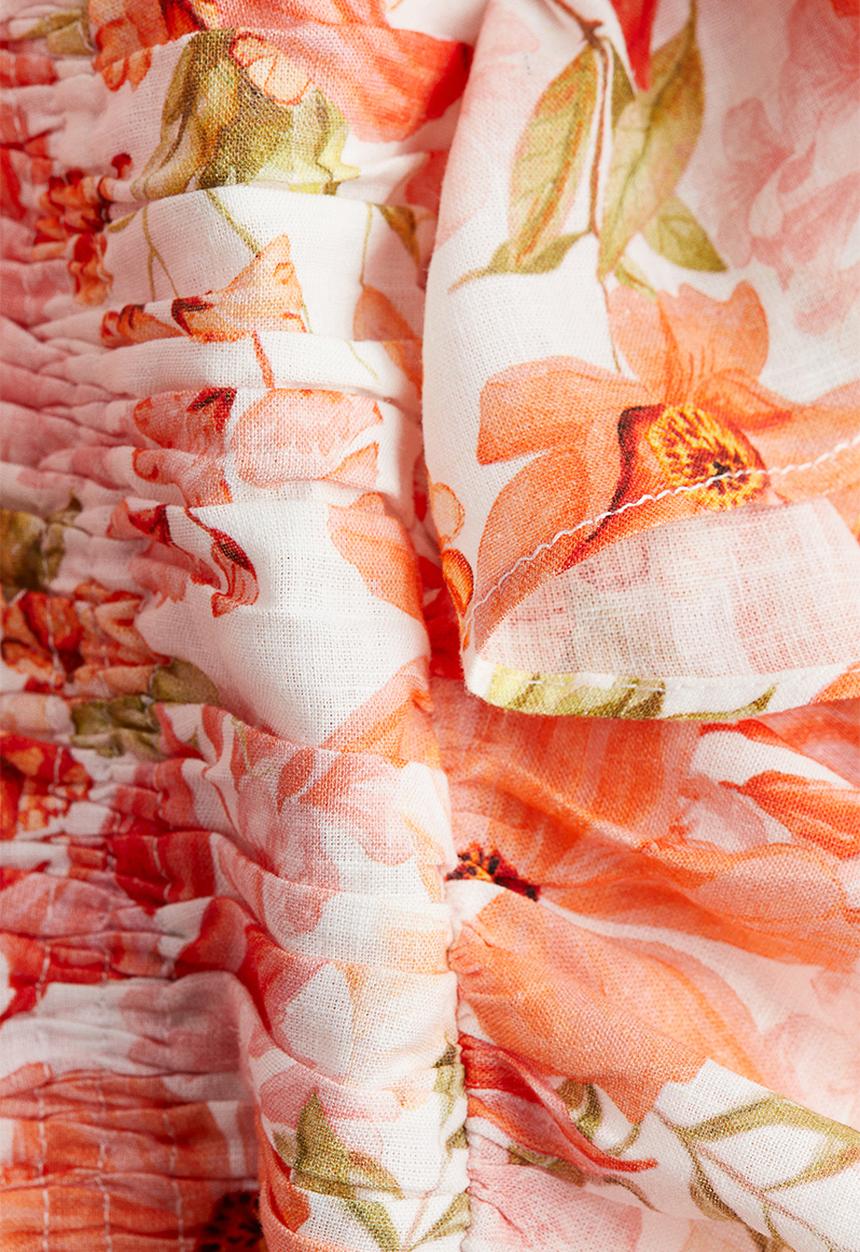 H&M - Linen-blend cropped blouse - coral & red floral