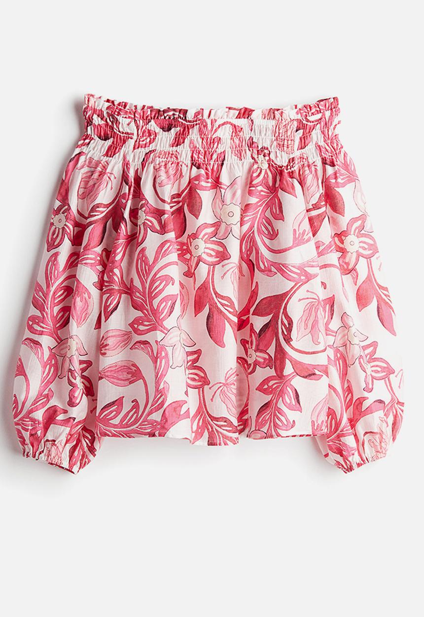 H&M - Off-the-shoulder blouse - white & pink floral
