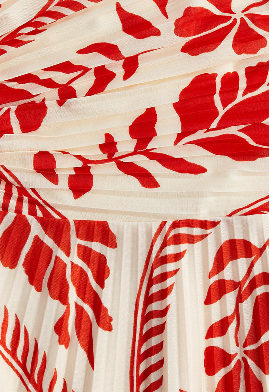 H&M - Pleated one-shoulder dress - cream & red patterned