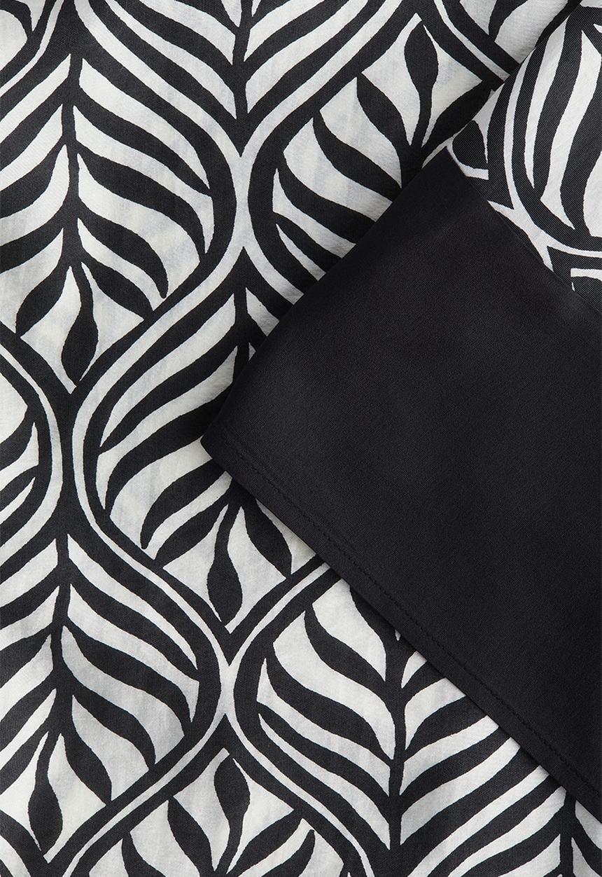 H&M - Tie-belt kaftan dress - black/leaf-patterned