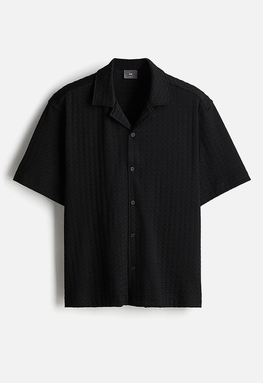 H&M - Loose fit textured resort shirt - black