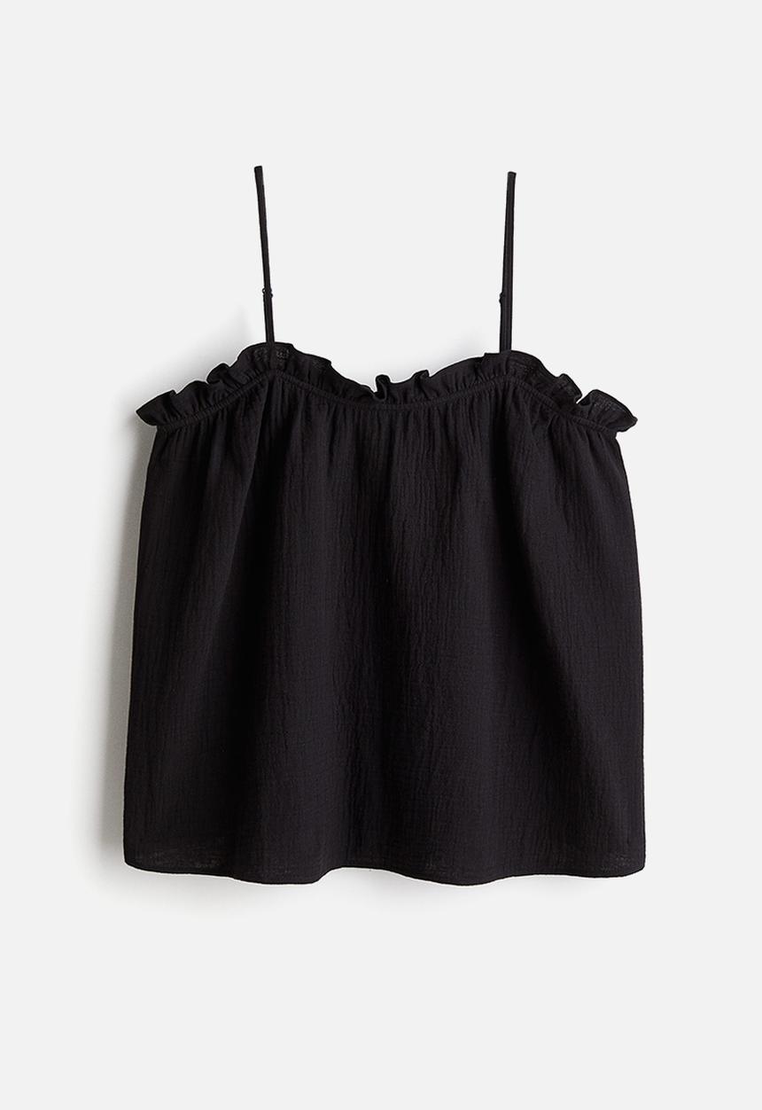 H&M - Frill-trimmed strappy top - black