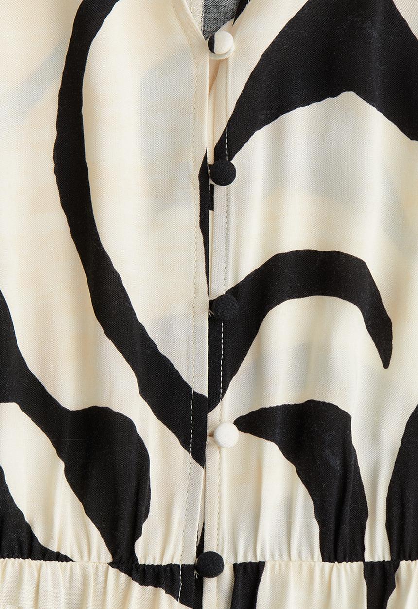 H&M - Tie-belt shirt dress - cream & patterned