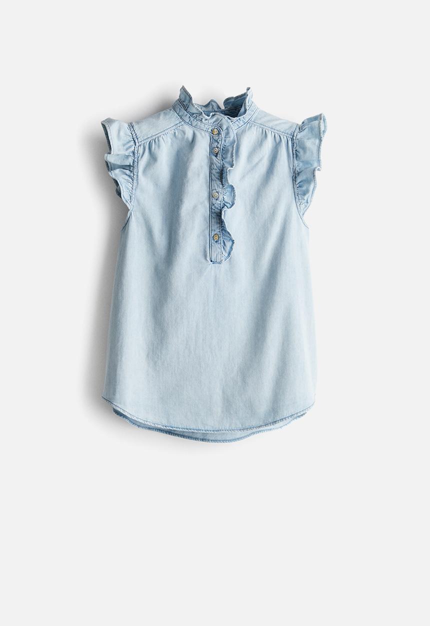 H&M - Flutter-sleeved denim blouse - light denim blue