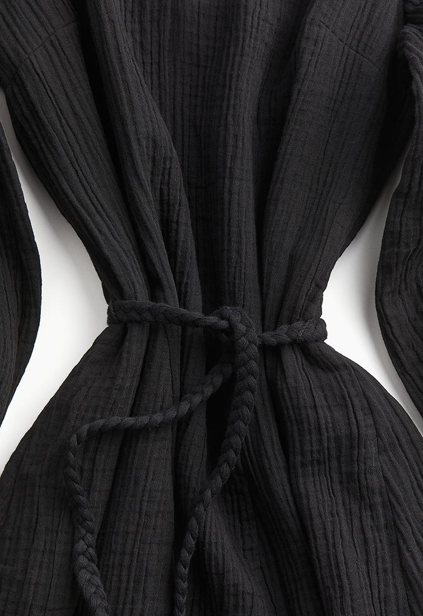 H&M - Tie-belt balloon-sleeved dress - black