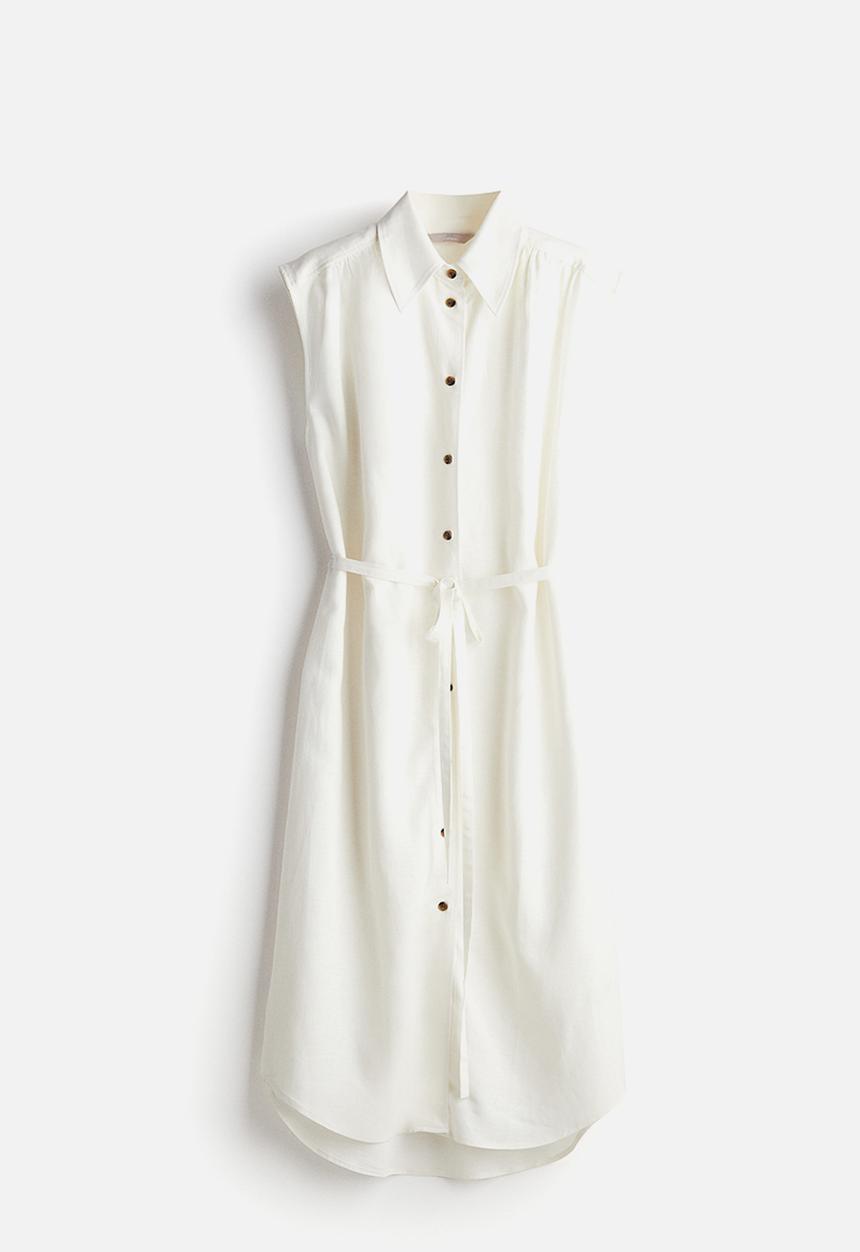 H&M - Linen-blend shirt dress - white
