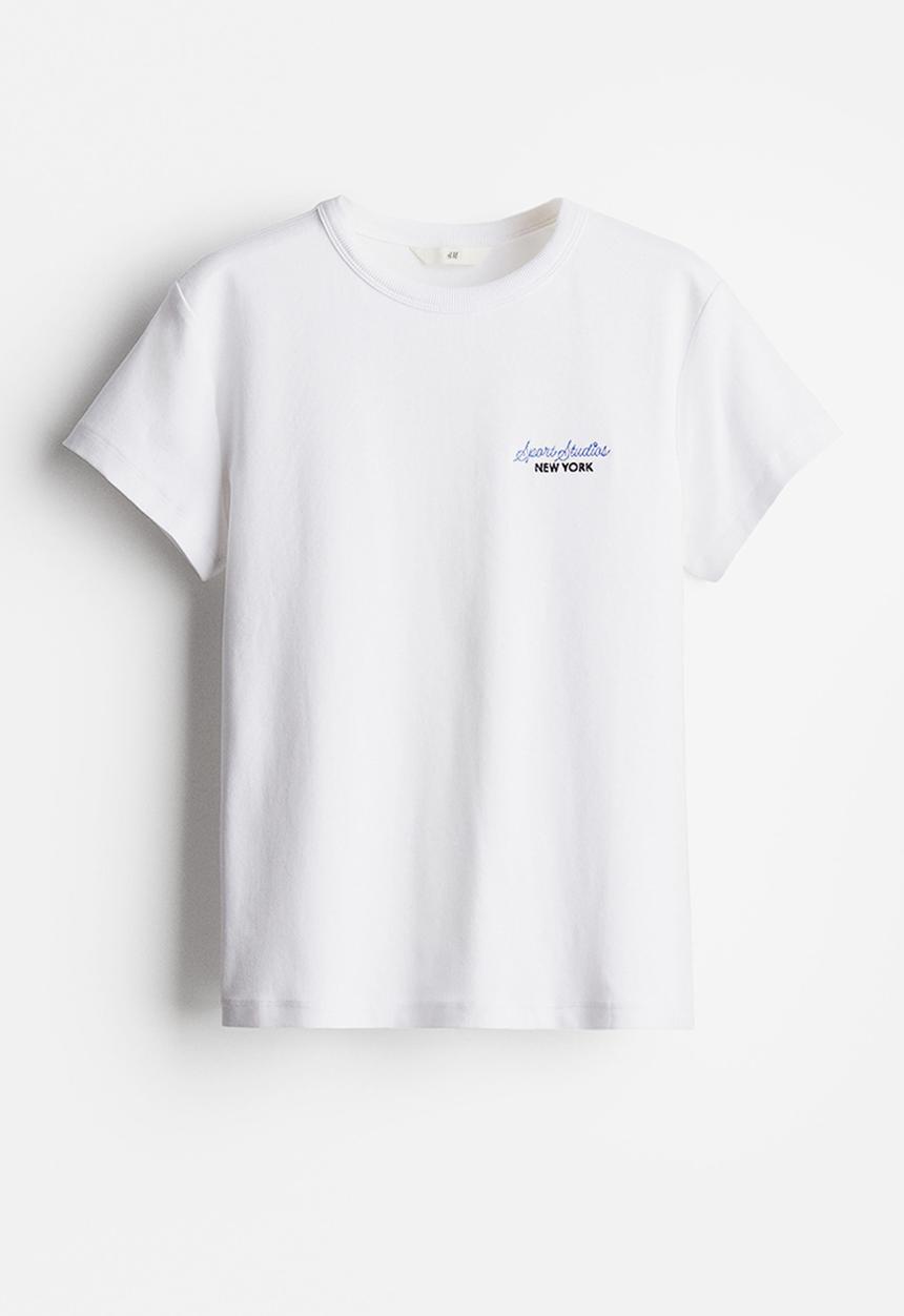 H&M - Fitted cotton T-shirt - white/sport studios 