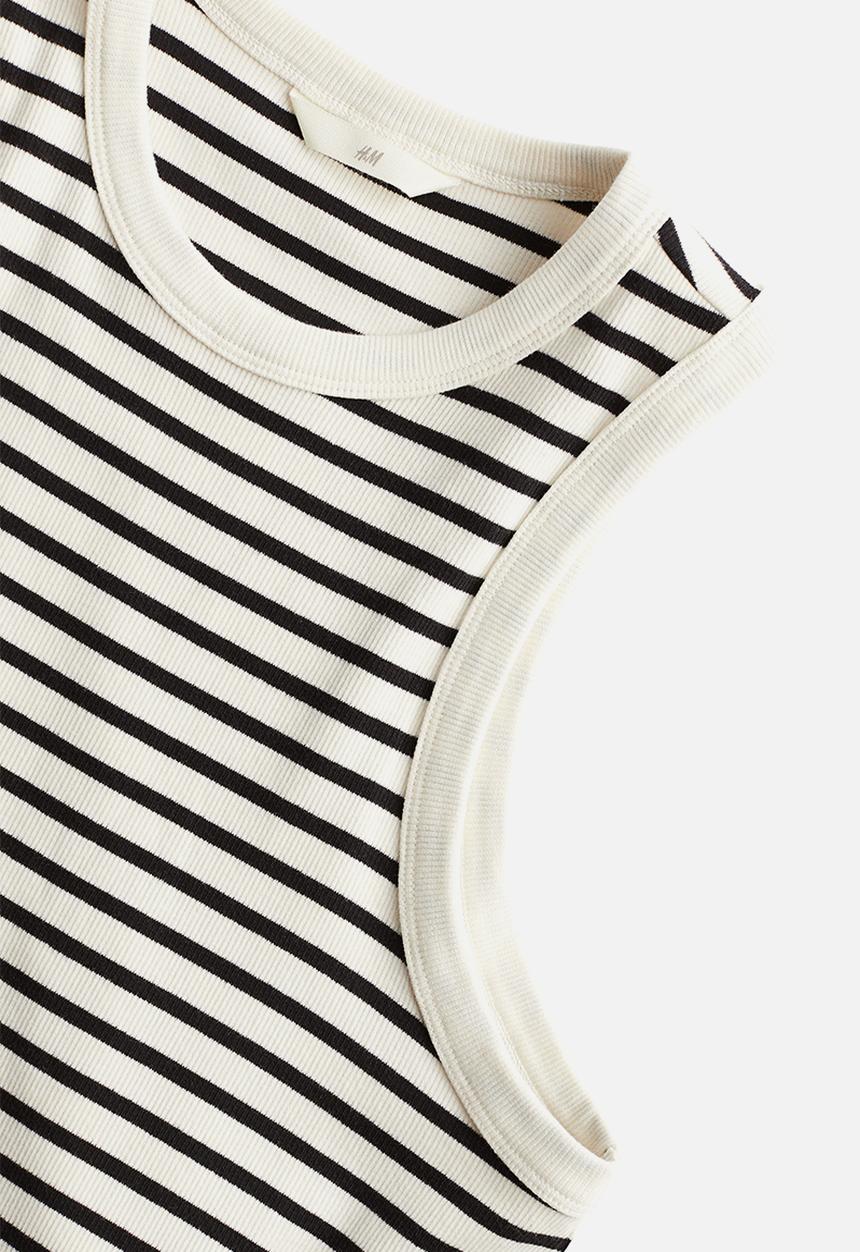 H&M - Ribbed midi dress - white/black striped