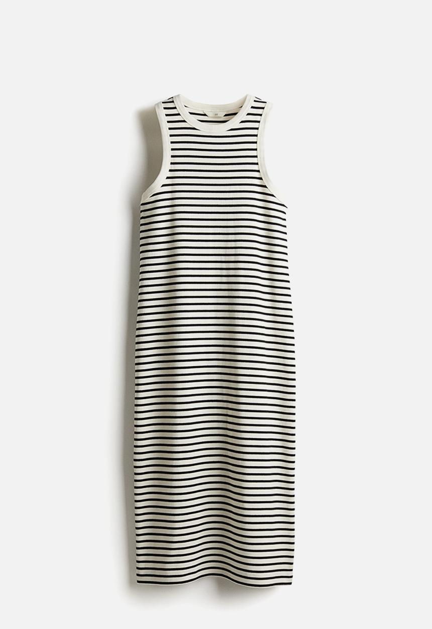 H&M - Ribbed midi dress - white/black striped