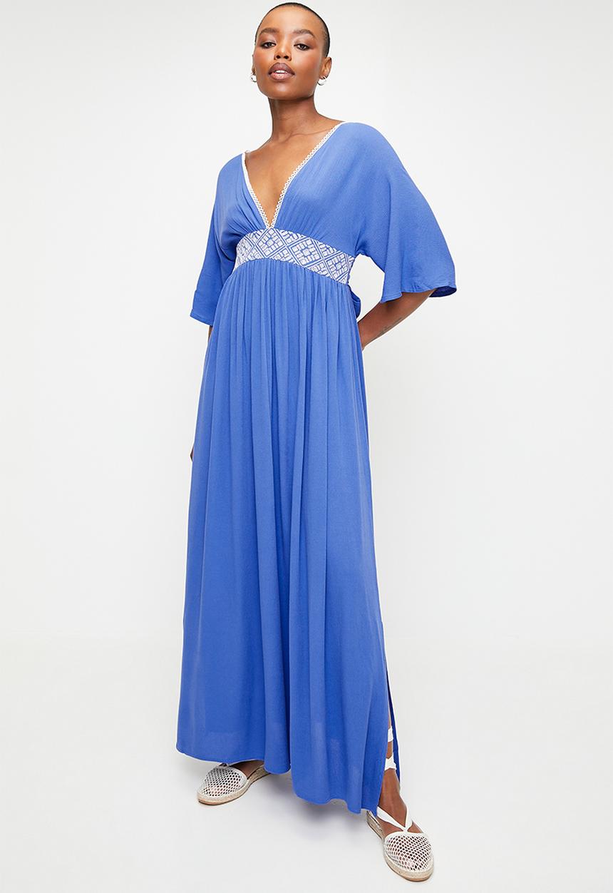 edit - Angel sleeve tunic with embroidery - blue