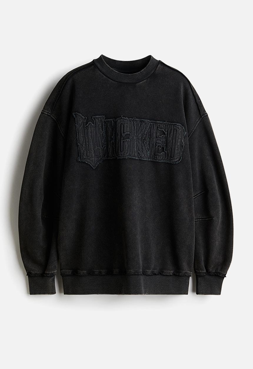 H&M - Washed-look appliquéd sweatshirt - black/wicked