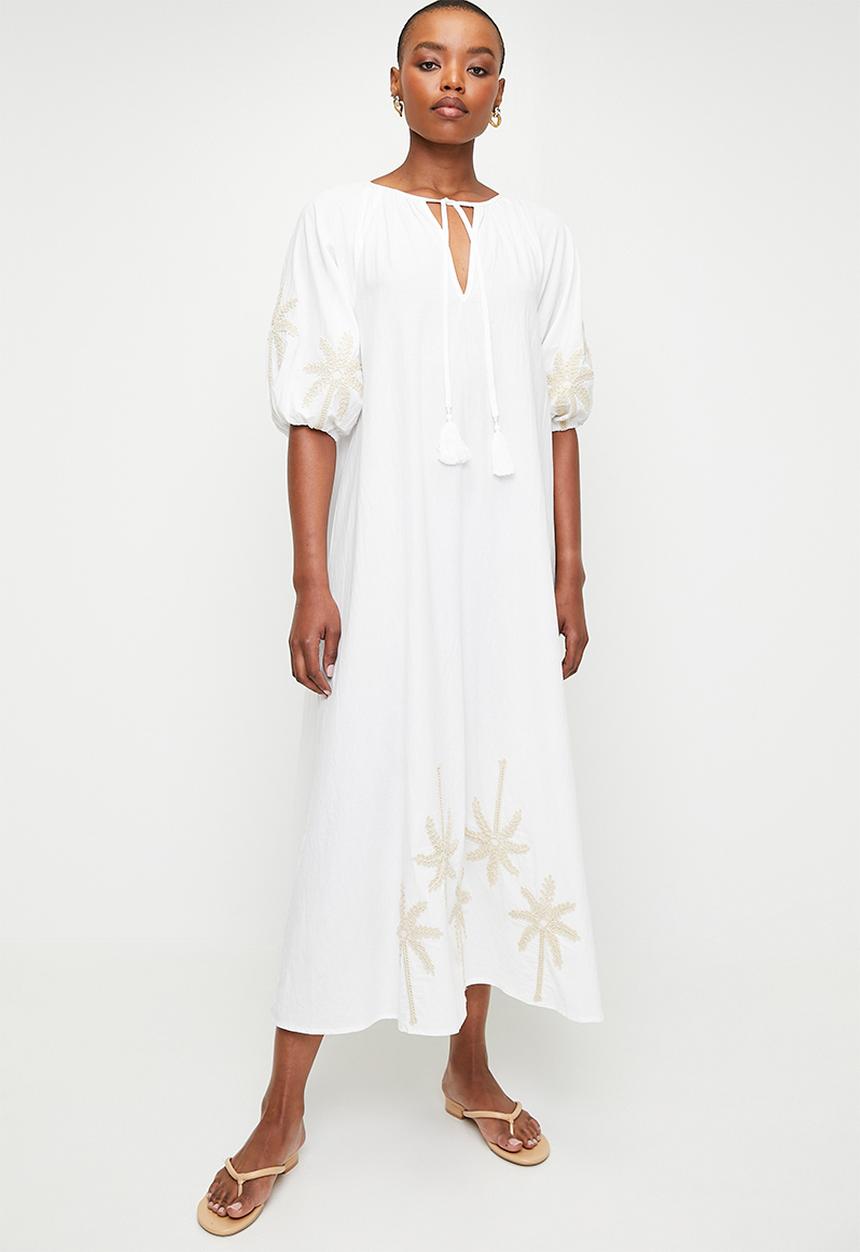 edit - Puff sleeve embroidery dress - white