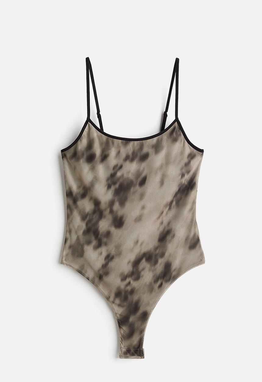 H&M - Mesh thong body - greige/patterned