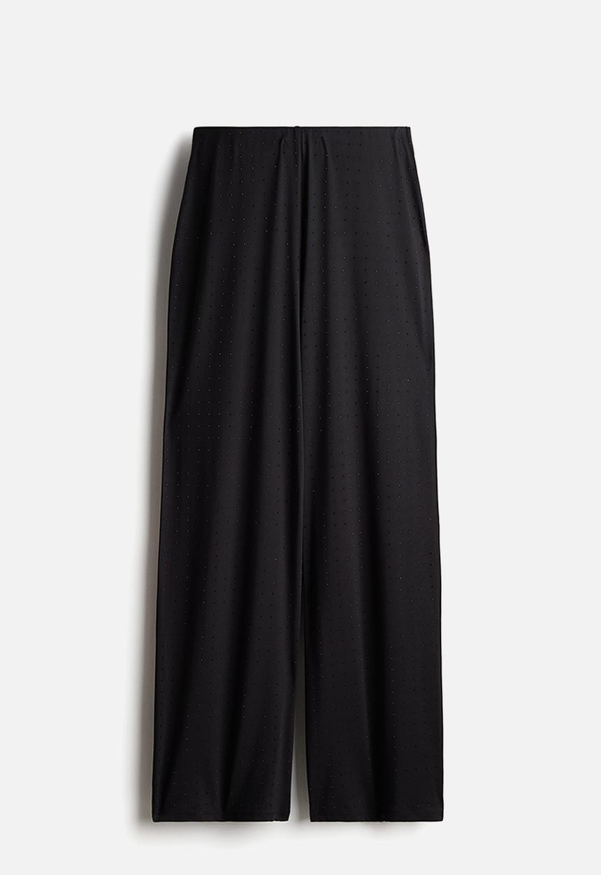 H&M - Straight jersey trousers -  black/rhinestones