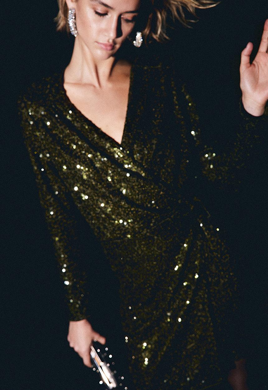 H&M - Sequined wrap dress - dark green
