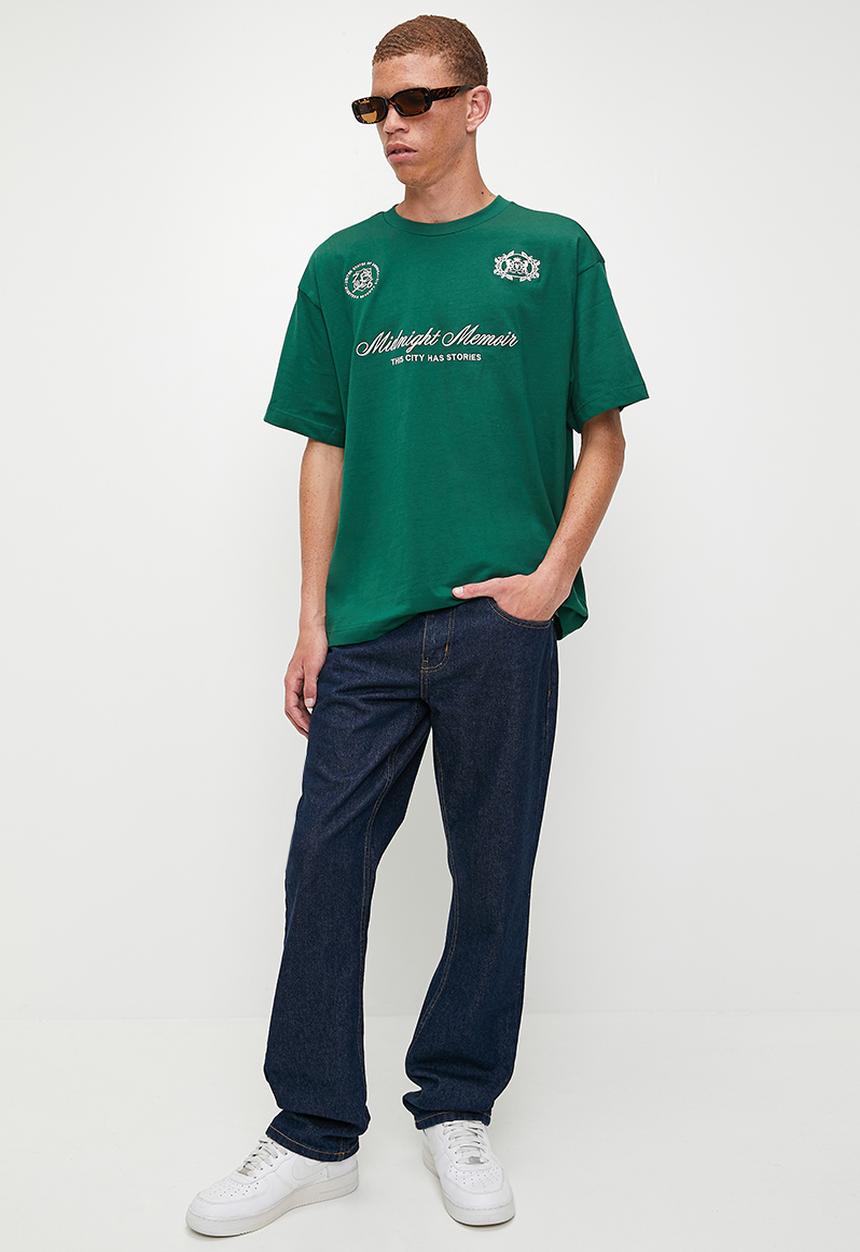 Cotton On - Box Fit Text T-Shirt - Evergreen/Midnight Memoir
